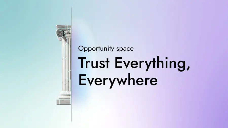 Card with the text "Opportunity Space: Trust Everything, Everywhere" with a graphic of half a column on a gradient background