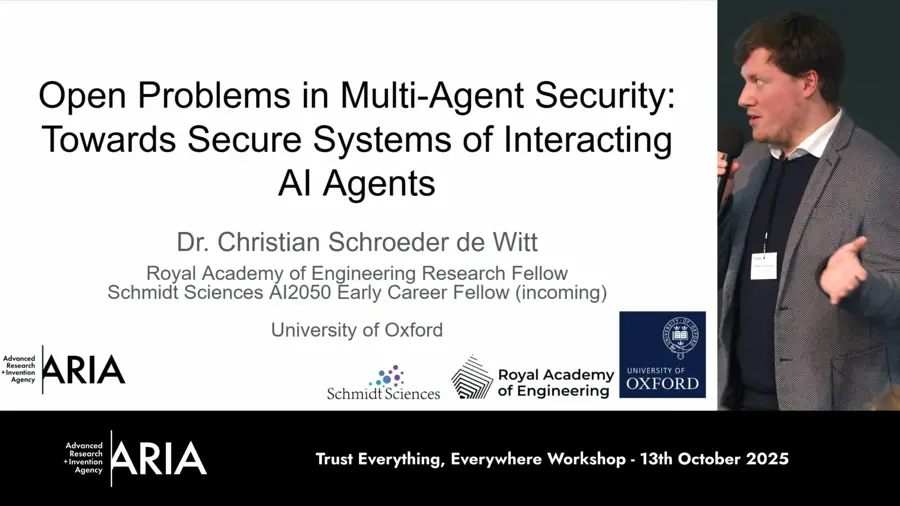 Christian Schroeder de Witt presenting a talk at the Trust Everything, Everywhere Discovery workshop
