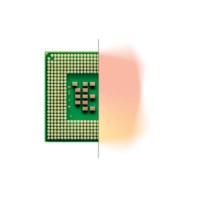 Graphic of half a computer chip with an orange and yellow gradient making up the other half